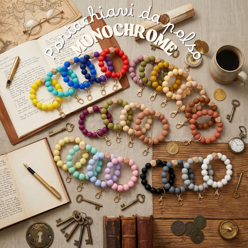 Portachiavi da polso con perline in silicone - Monochrome - 25 colori