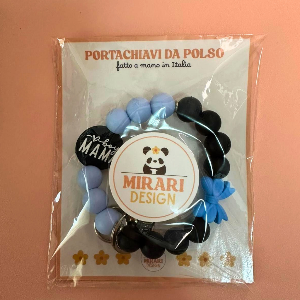 Portachiavi da polso con perline in silicone - BOY MAMA, GIRL MAMA