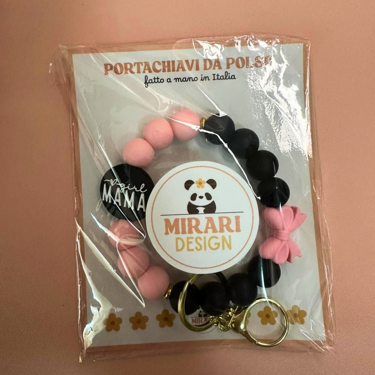 Portachiavi da polso con perline in silicone - BOY MAMA, GIRL MAMA