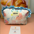 Beauty Case M con volant - Fiori Acquerello, Celeste - PRONTA CONSEGNA