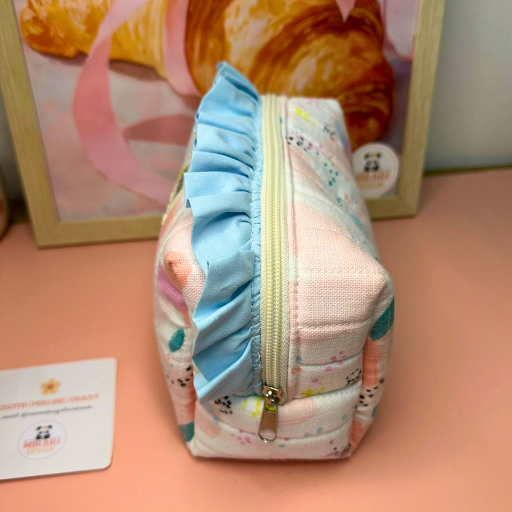 Beauty Case M con volant - Fiori Acquerello, Celeste - PRONTA CONSEGNA