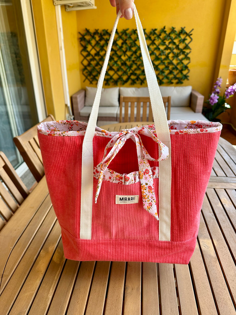 Tote bag "Afrodite" - Velluto a coste Fragola
