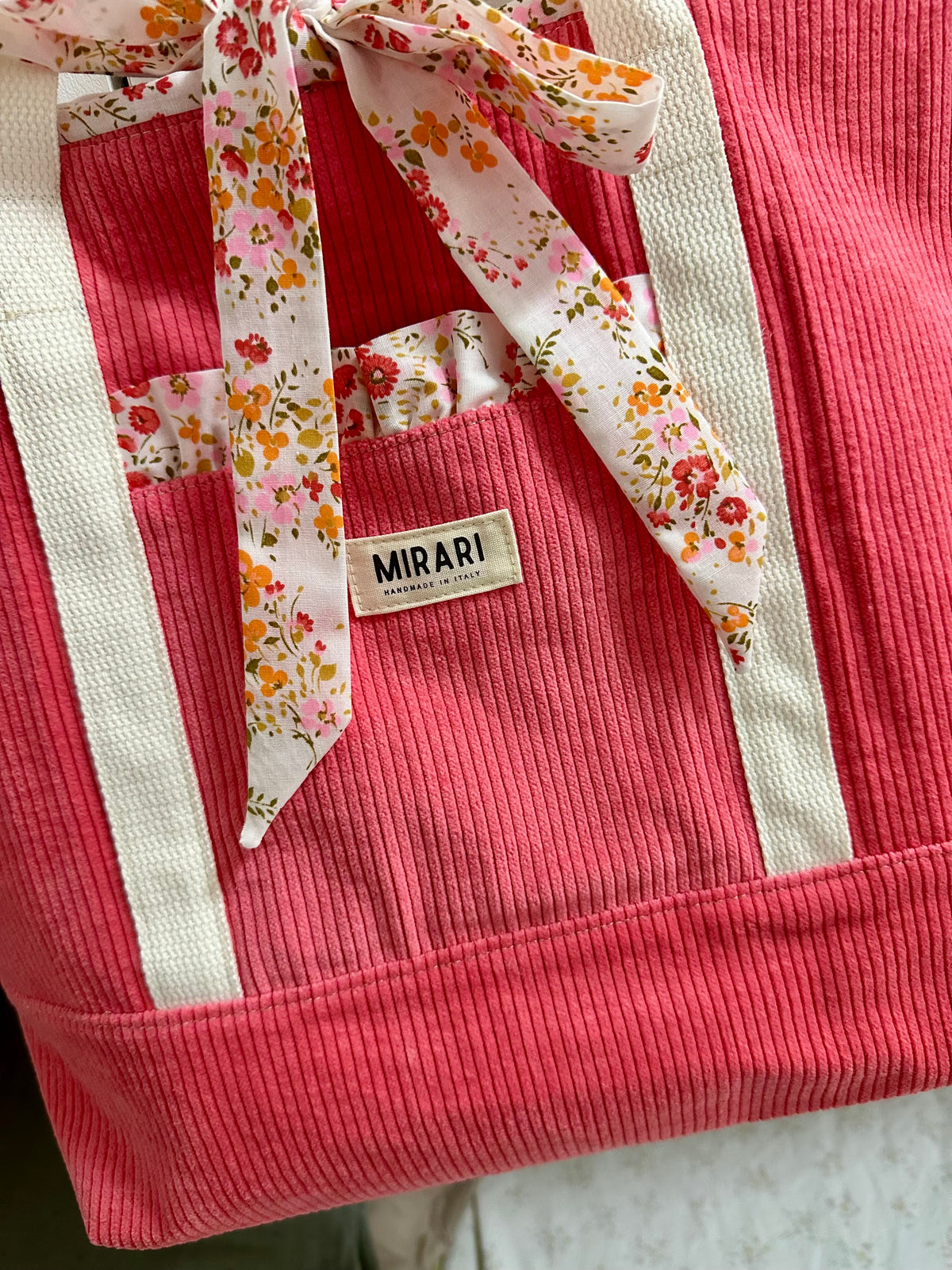 Tote bag "Afrodite" - Velluto a coste Fragola