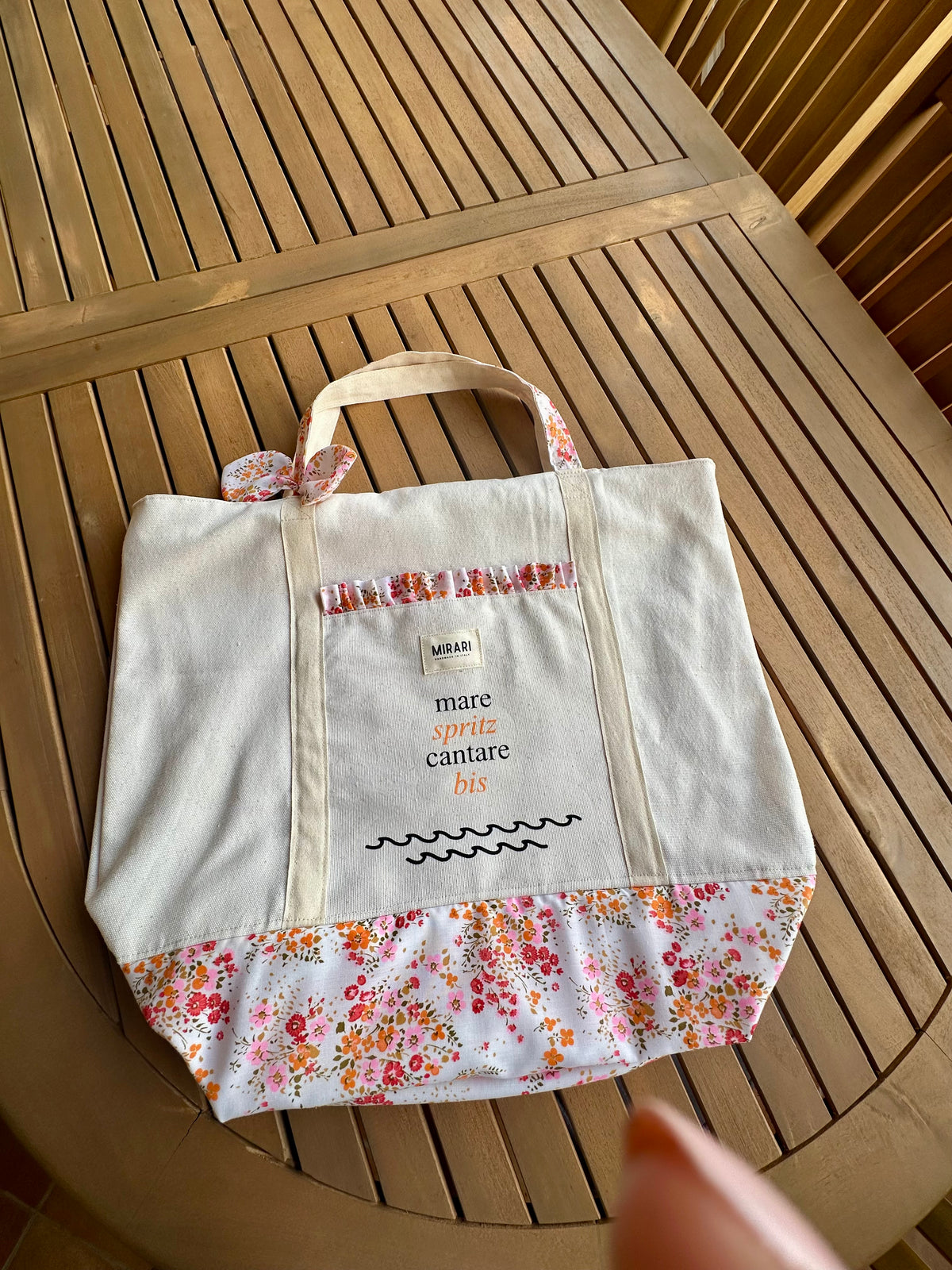 Maxi tote bag cotone con tasche - fiori arancio e rosa - PRONTA CONSEGNA