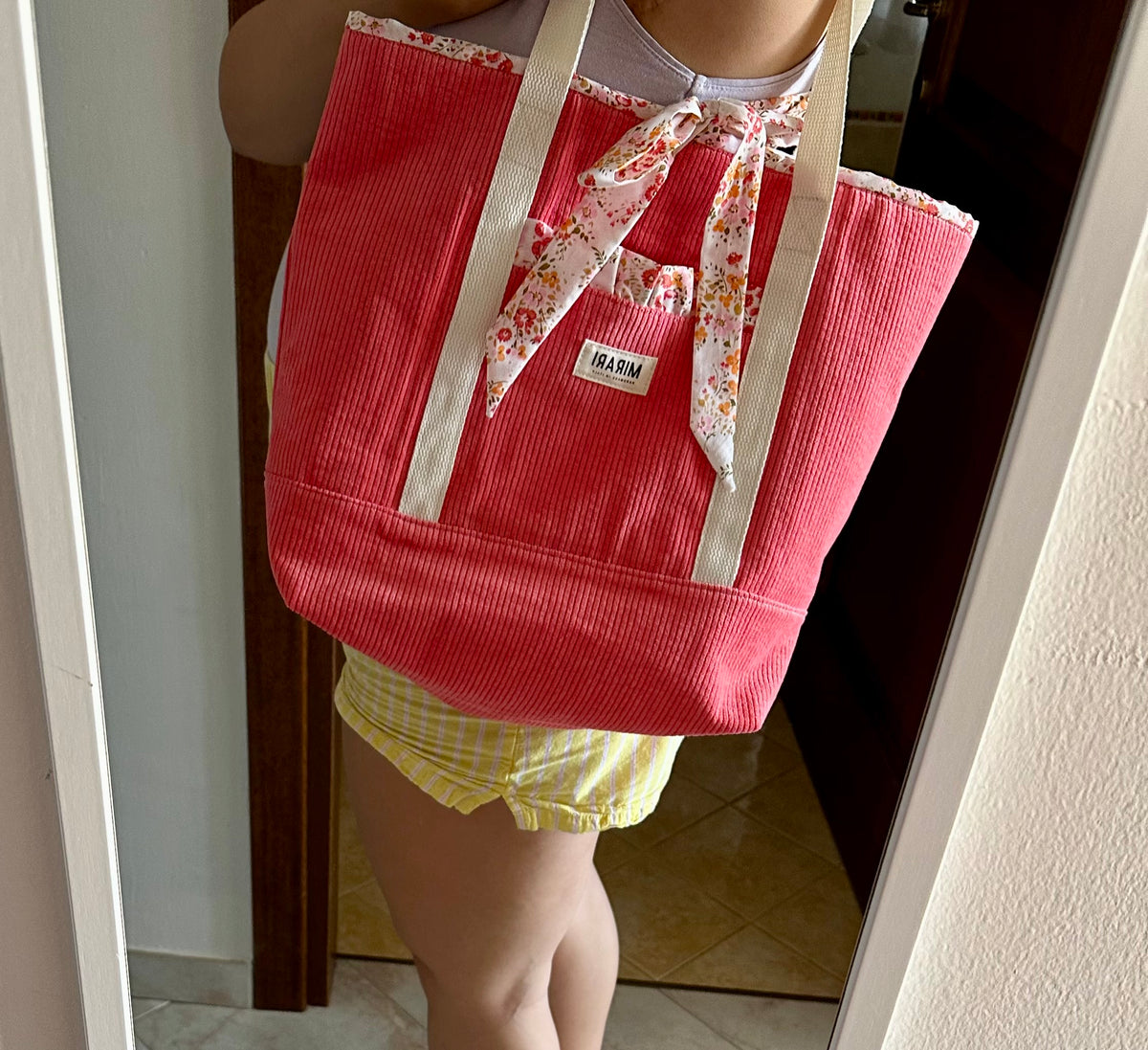 Tote bag "Afrodite" - Velluto a coste Fragola