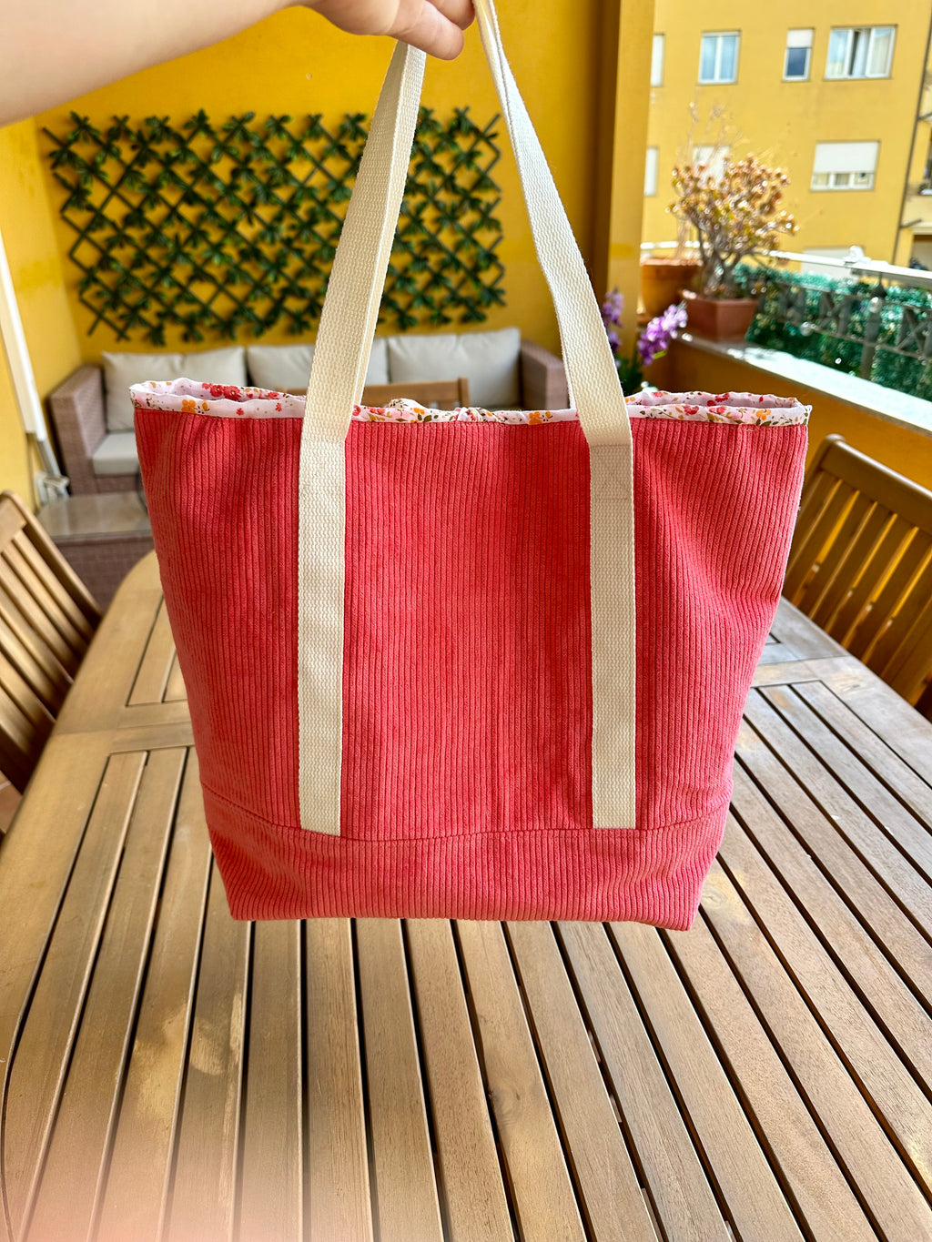 Tote bag "Afrodite" - Velluto a coste Fragola