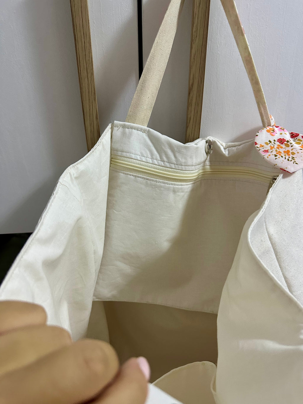 Maxi tote bag cotone con tasche - fiori arancio e rosa - PRONTA CONSEGNA