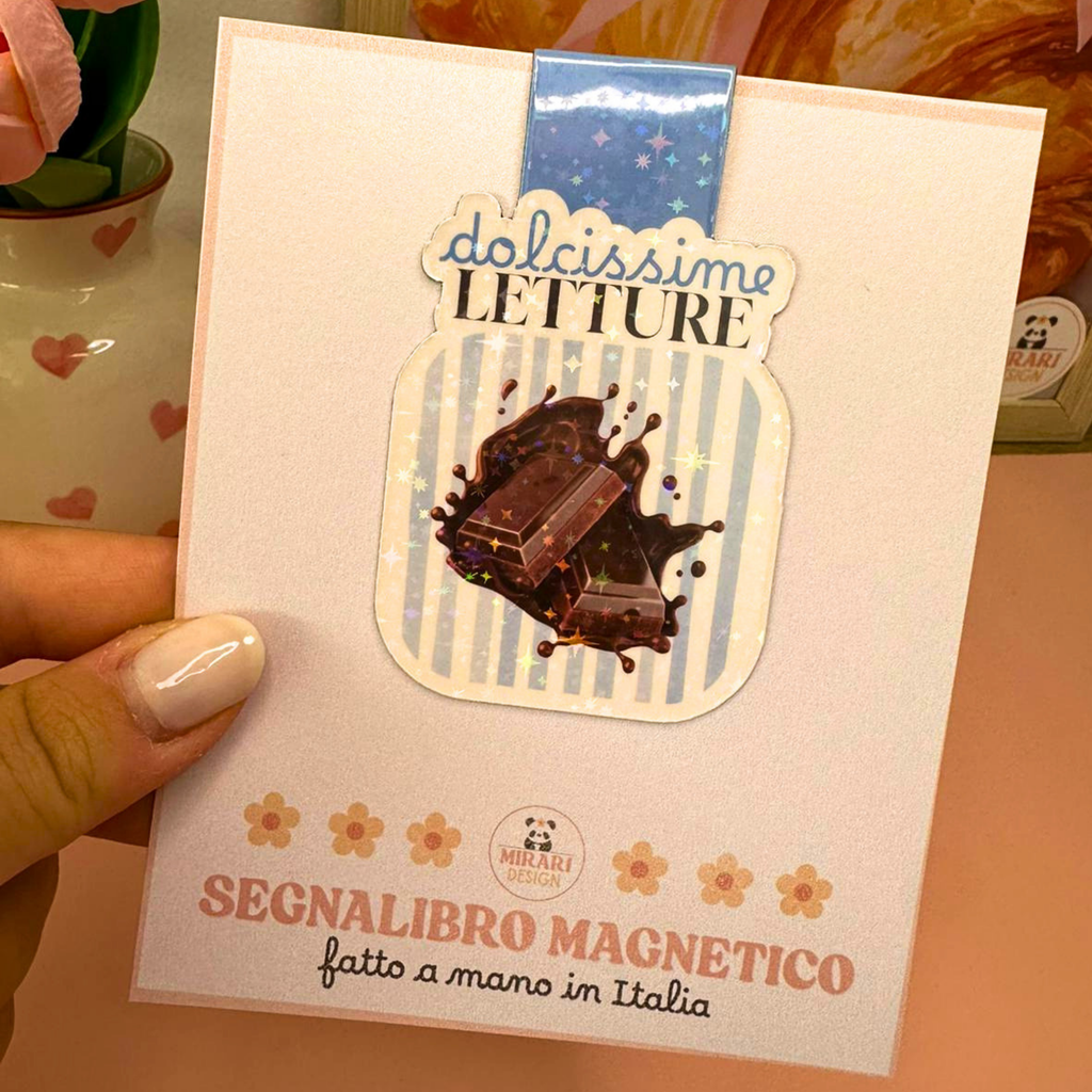 Segnalibro magnetico Dolcissime Letture - Cioccolato con righe blu