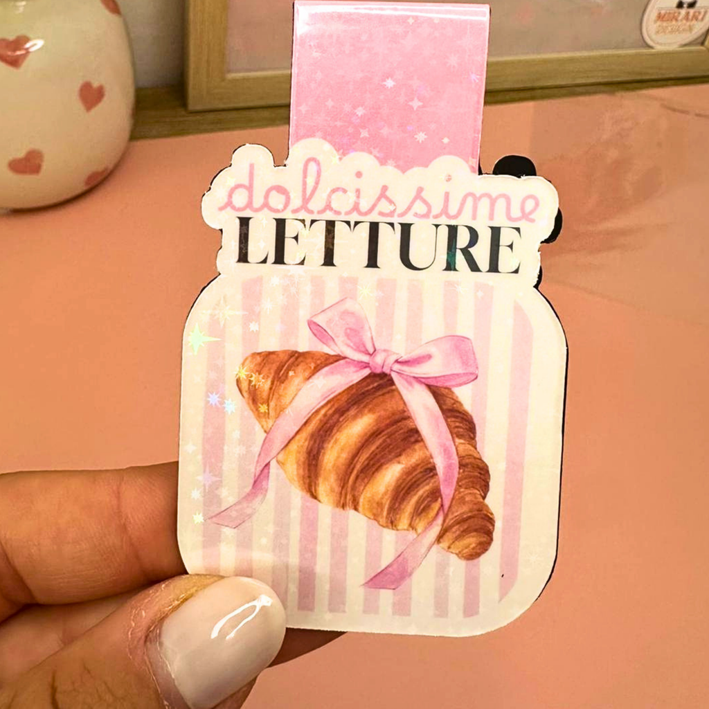 Segnalibro magnetico Dolcissime Letture - Cute croissant con righe rosa