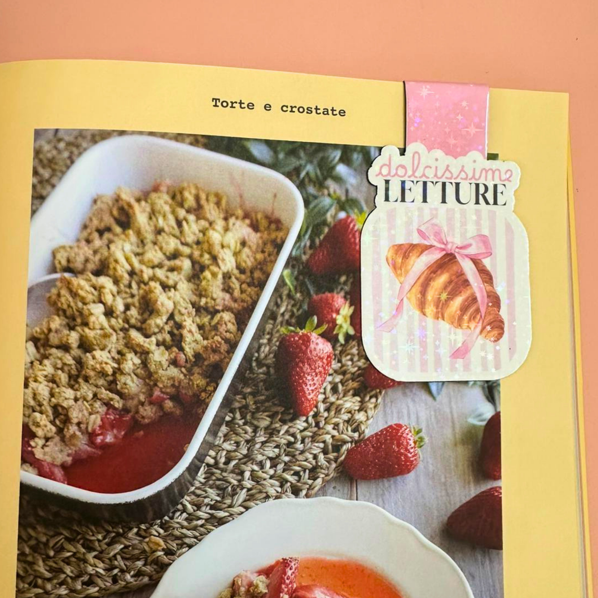 Segnalibro magnetico Dolcissime Letture - Cute croissant con righe rosa