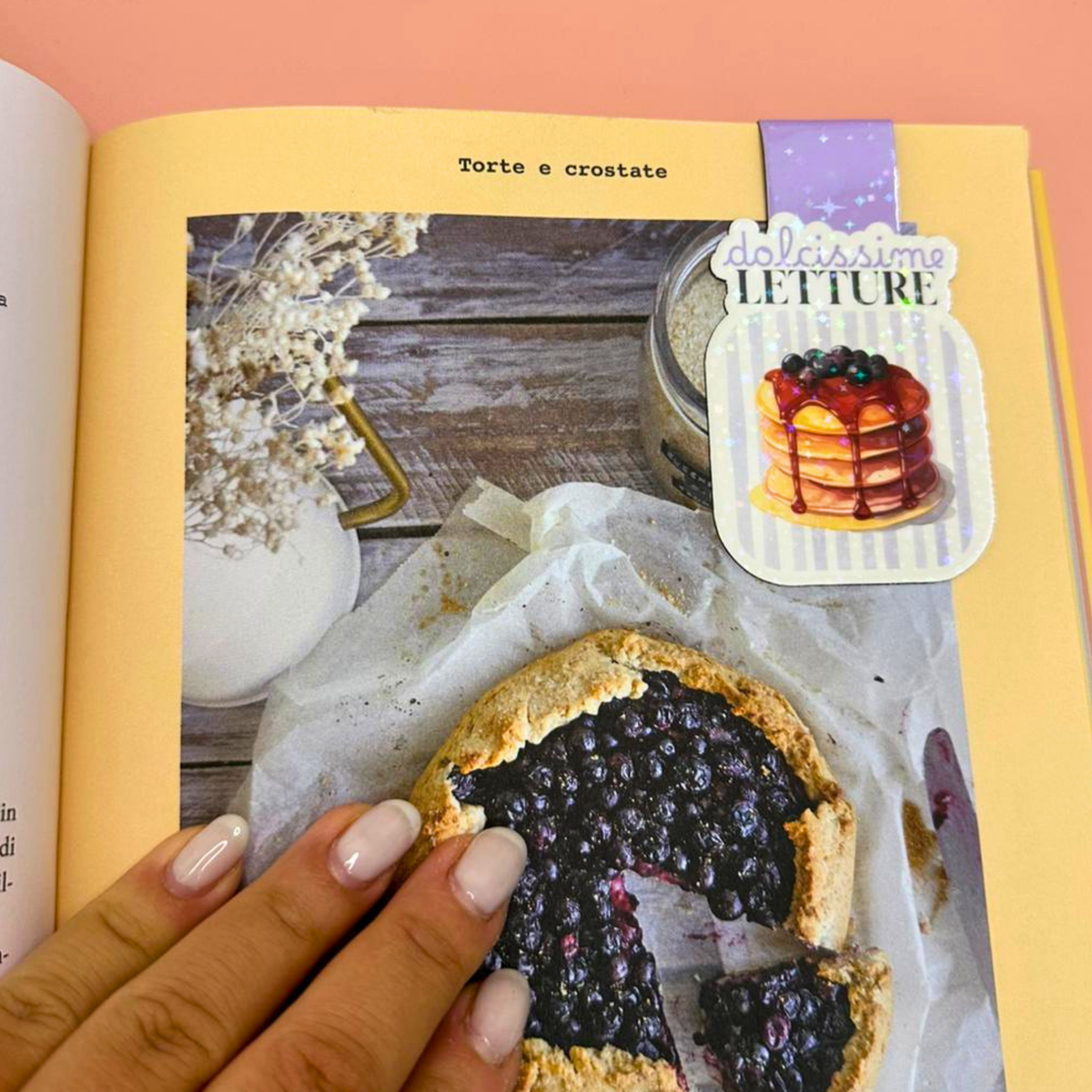 Segnalibro magnetico Dolcissime Letture - Pancakes ai mirtilli con righe rosa