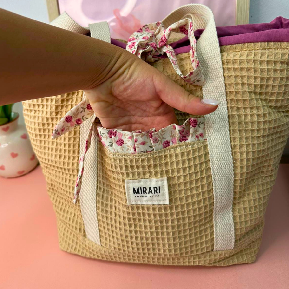 Tote bag "Afrodite" - Waffle Beige - PRONTA CONSEGNA