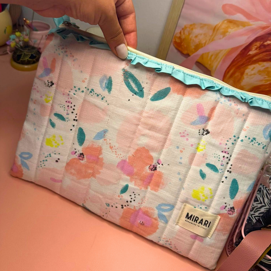 Custodia per Laptop / Tablet Con volant - Fiori Acquerello, Celeste