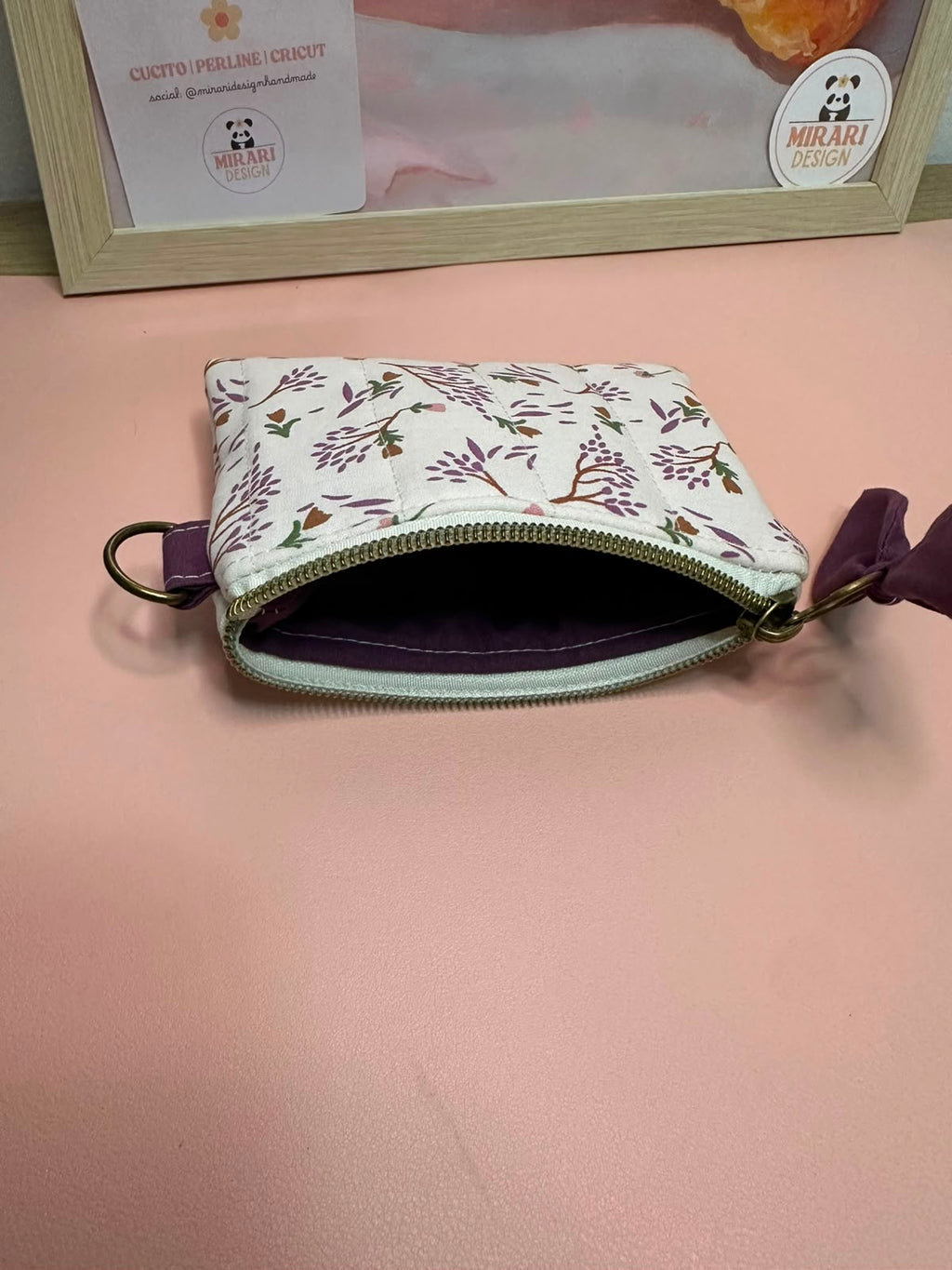 Portamonete - Fiori rosa, Melanzana - PRONTA CONSEGNA