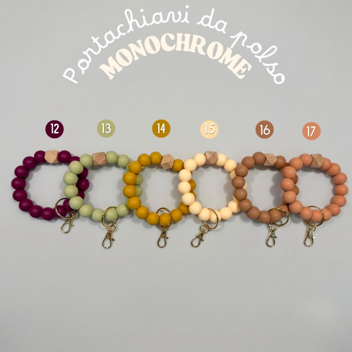 Portachiavi da polso con perline in silicone - Monochrome - 25 colori
