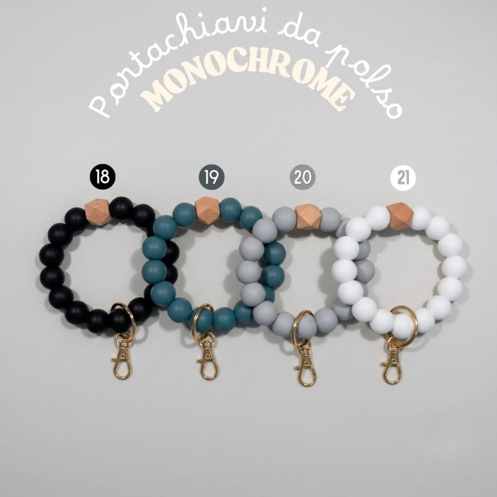 Portachiavi da polso con perline in silicone - Monochrome - 25 colori