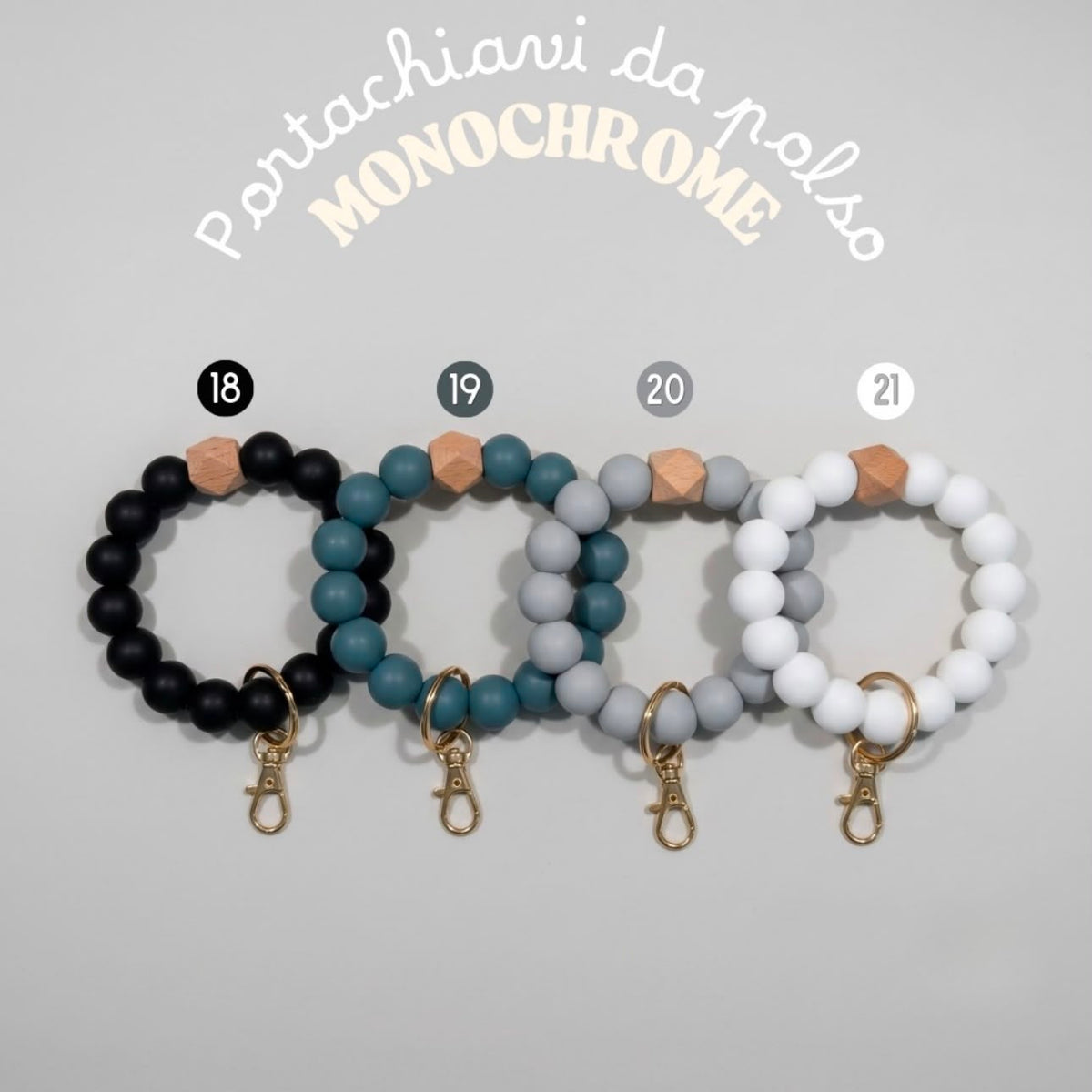 Portachiavi da polso con perline in silicone - Monochrome - 25 colori