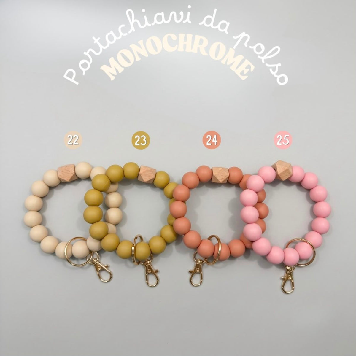 Portachiavi da polso con perline in silicone - Monochrome - 25 colori