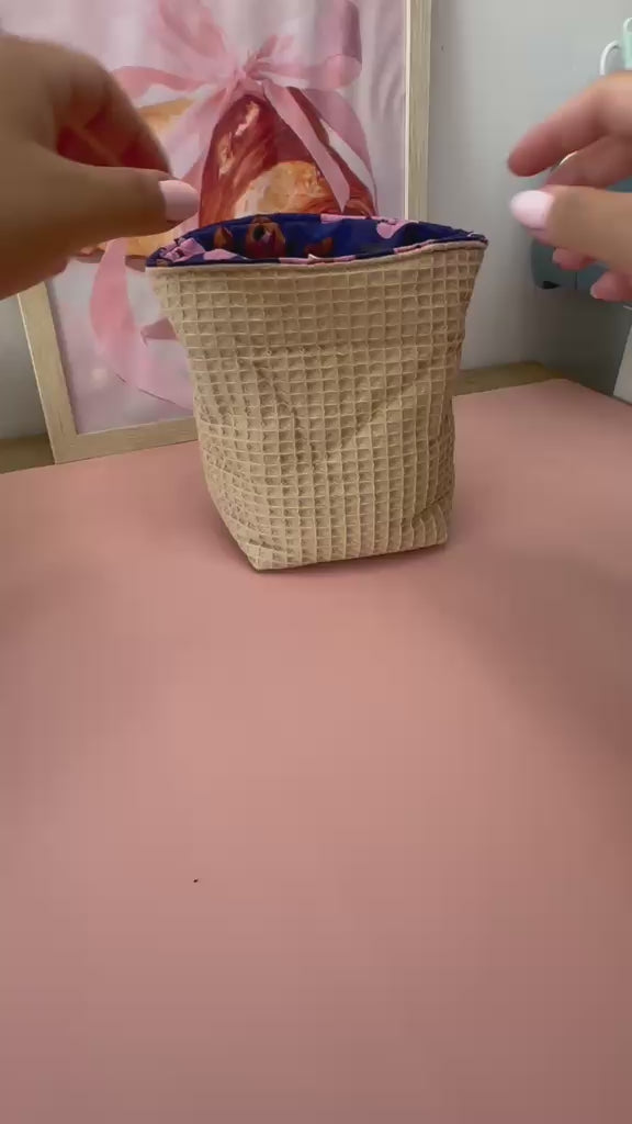 Cestino portaoggtti S - Midnight Bloom, Waffle Beige - PRONTA CONSEGNA