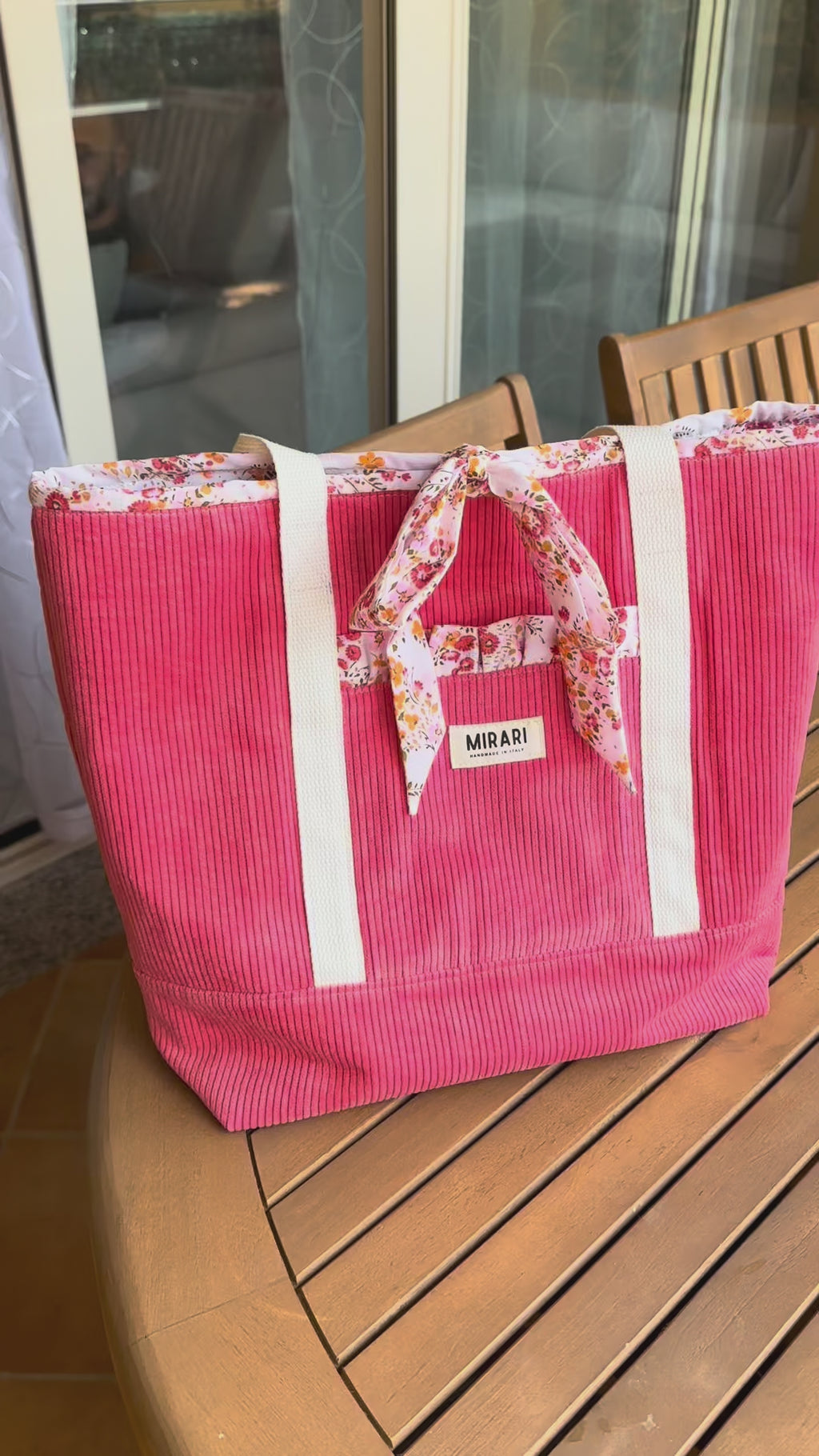 Tote bag "Afrodite" - Velluto a coste Fragola