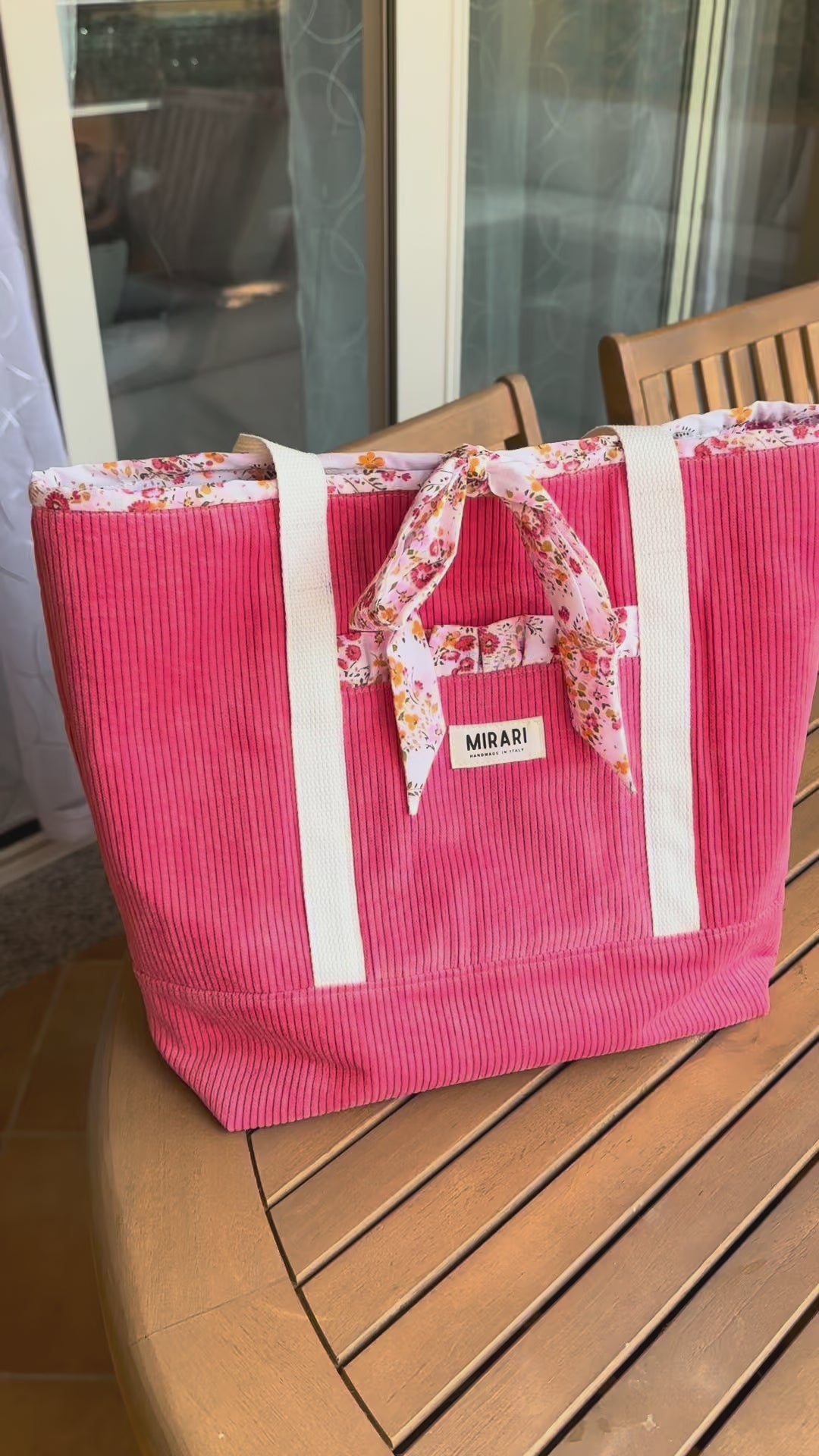 Tote bag "Afrodite" - Velluto a coste Fragola